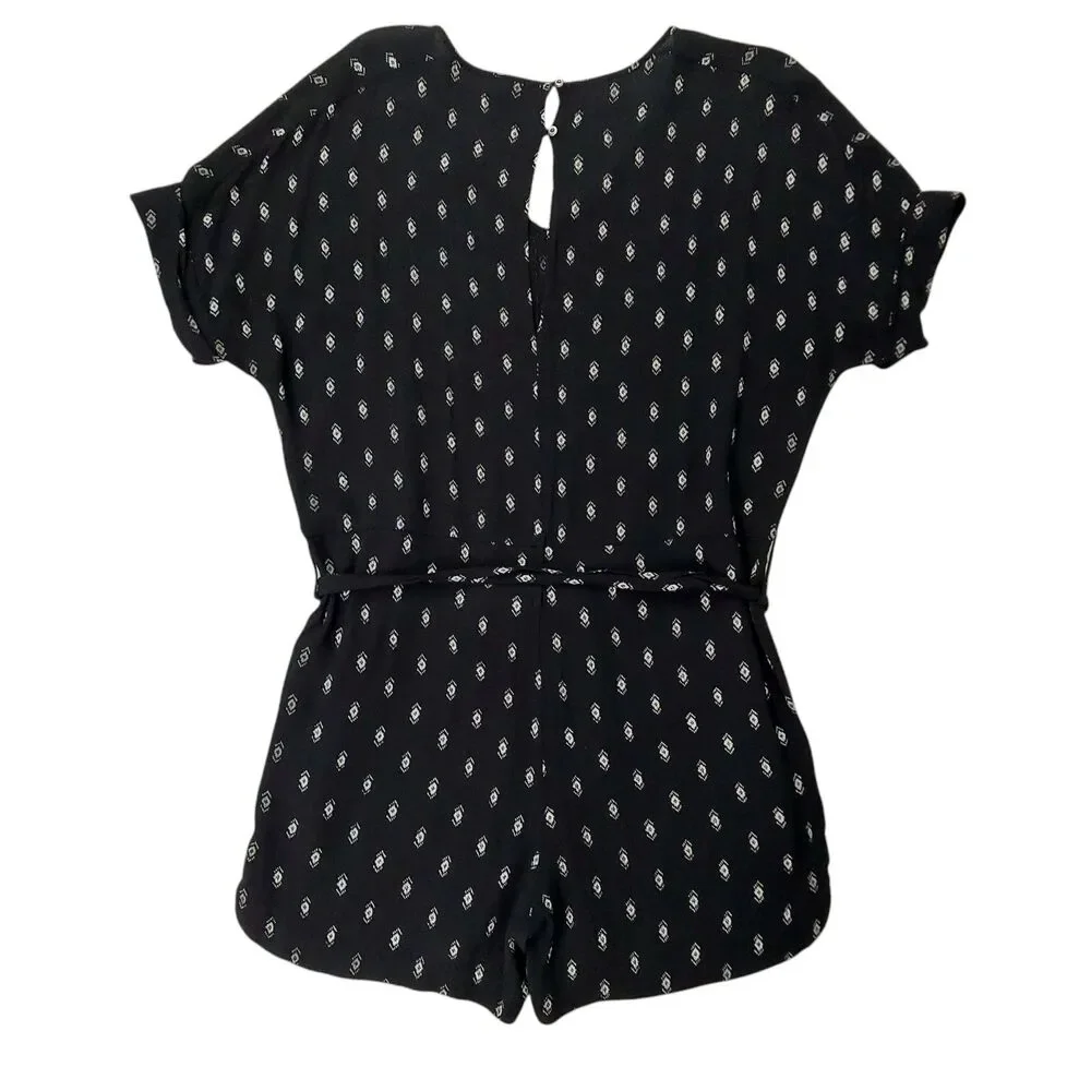 Madewell Romper Womens Small Black Diamond Print V-Neck Cap Sleeve Bohemian - Picture 6 of 13